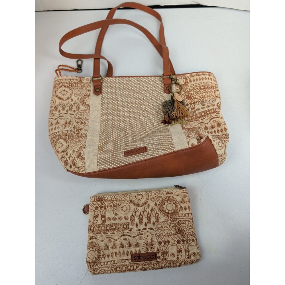 Sakroots Large Boho Elephant Shoulder Bag w/ Keychain And Makeup Bag Excellent